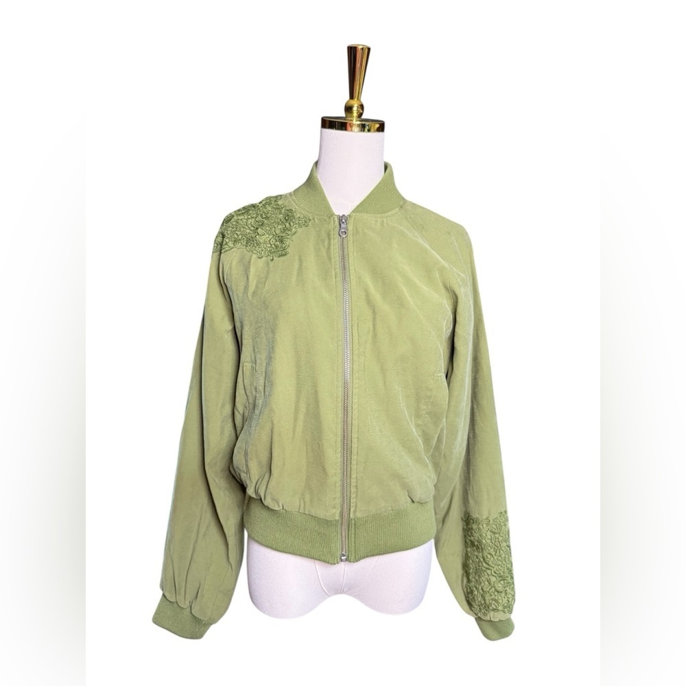 Jessica Simpson Crotchet Trim Olive Green Bomber Jacket Size S